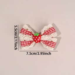 2Pcs Retro Strawberry Bow Hair Clips For Girls Sweet Lace-trim Plaid Hairpins Children Daily Korean Headwear Hair Accessories