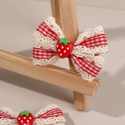 2Pcs Retro Strawberry Bow Hair Clips For Girls Sweet Lace-trim Plaid Hairpins Children Daily Korean Headwear Hair Accessories
