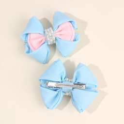 2Pcs Trendy Flower Bud Bow Hair Clips For Girls Sweet Rhinestone Pink Bownot Hairpins Kids Daily New Headwear Hair Accessories