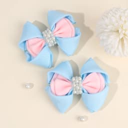 2Pcs Trendy Flower Bud Bow Hair Clips For Girls Sweet Rhinestone Pink Bownot Hairpins Kids Daily New Headwear Hair Accessories