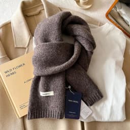 Knitted Scarf Women 100% Wool Winter Warm Scarves Bright Solid Color Design Thickened Shawl Soft Cashmere Pashmina Neck 2025 NEW