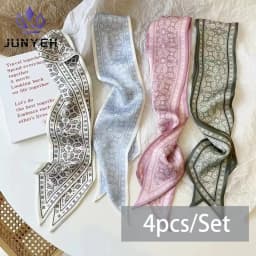 4pcs/set Series Silk Satin Scarf Women Cloth Hair Bands Headdress Accessories Lady Scarves Ribbon Neck Ties for Bag Handle