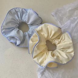 1PC Scrunchies Light Blue & Yellow With Blue Striped Edge, Cute Vintage Hair Accessories For Women Girls, Daily Styling & Gifts