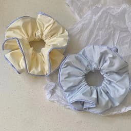 1PC Scrunchies Light Blue & Yellow With Blue Striped Edge, Cute Vintage Hair Accessories For Women Girls, Daily Styling & Gifts