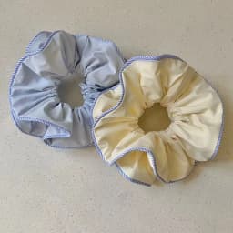 1PC Scrunchies Light Blue & Yellow With Blue Striped Edge, Cute Vintage Hair Accessories For Women Girls, Daily Styling & Gifts
