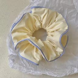 1PC Scrunchies Light Blue & Yellow With Blue Striped Edge, Cute Vintage Hair Accessories For Women Girls, Daily Styling & Gifts