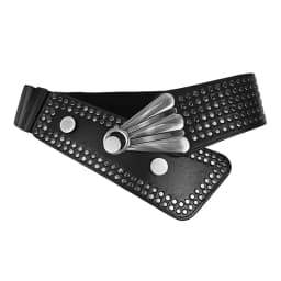 The 2025 new heavy industry punk style hot girl riveted wide belt women's skirt, denim pants with elastic waistband