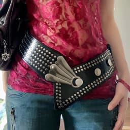 The 2025 new heavy industry punk style hot girl riveted wide belt women's skirt, denim pants with elastic waistband