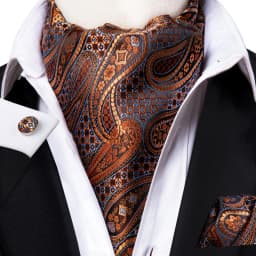 3pcs Mens Yellow Gold Floral Stripes Cravat Ascot Pocket Square Cufflinks Set Wedding Formal Casual Office