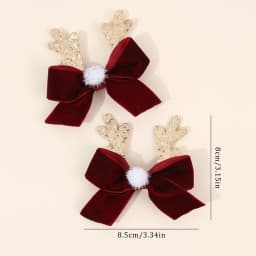 2Pcs Christmas Vintage Burgundy Bow Hair Clips Cute Sparkling Antler Hairpins For Girls New Year Xmas Headdress Hair Accessories