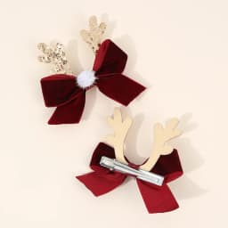 2Pcs Christmas Vintage Burgundy Bow Hair Clips Cute Sparkling Antler Hairpins For Girls New Year Xmas Headdress Hair Accessories
