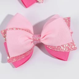 2pcs Sparkling Pink Glitter Bow Hair Clips For Girls Cute Ribbon Bow Hairpins Ideal For Gifts & Casual Attire Hair Accessories