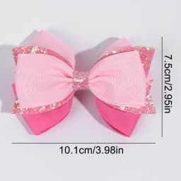 2pcs Sparkling Pink Glitter Bow Hair Clips For Girls Cute Ribbon Bow Hairpins Ideal For Gifts & Casual Attire Hair Accessories