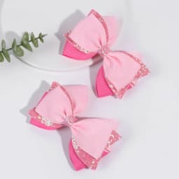 2pcs Sparkling Pink Glitter Bow Hair Clips For Girls Cute Ribbon Bow Hairpins Ideal For Gifts & Casual Attire Hair Accessories