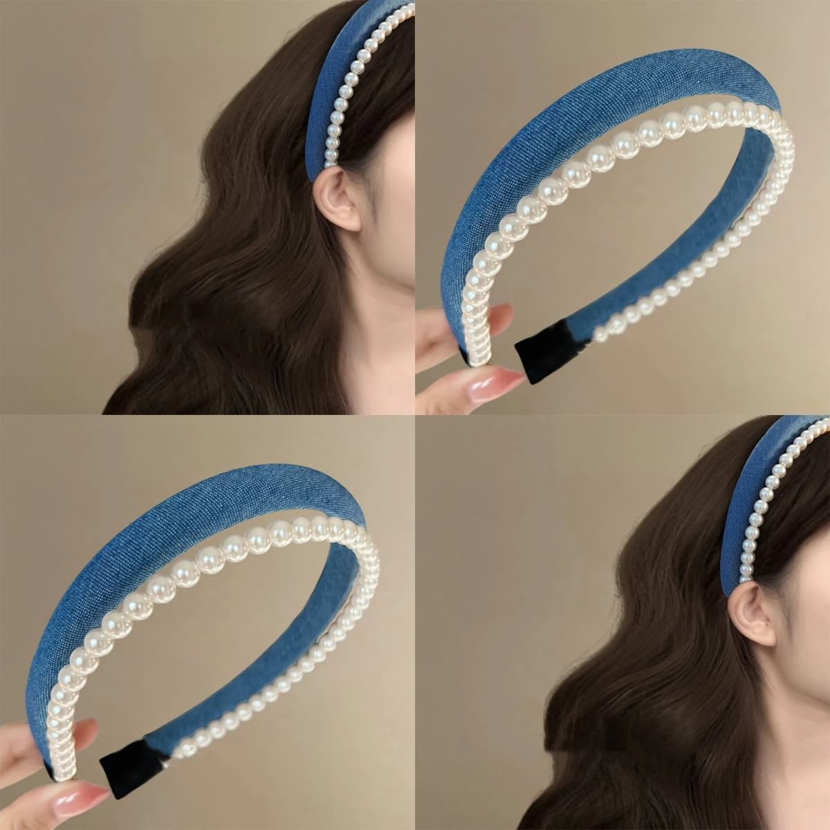 1 Pc Retro Denim Double-Layer Pearl Headband for Women New Style, Luxe, Stylish Chic, Suitable for Updos, Ideal for Autumn Winte