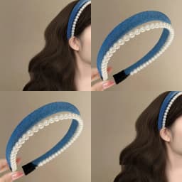 1 Pc Retro Denim Double-Layer Pearl Headband for Women New Style, Luxe, Stylish Chic, Suitable for Updos, Ideal for Autumn Winte
