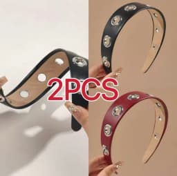 1Pcs Autumn Winter Black and Red Fashion Punk Leather Metal Studs Unique Hairband for Women Headband Fashion Hair Accessories