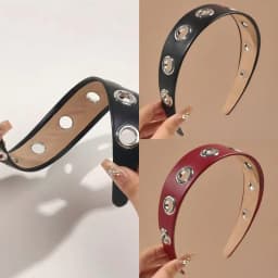 1Pcs Autumn Winter Black and Red Fashion Punk Leather Metal Studs Unique Hairband for Women Headband Fashion Hair Accessories