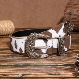 1pc women's retro casual brown cow print embossed flower buckle belt for jeans, a versatile accessory belt.
