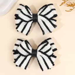 2Pcs Color-Blocked Bow Hair Clips For Girls Elegant Double-layer Black&White Hair Accessories For Girls Soft Trendy Headwear