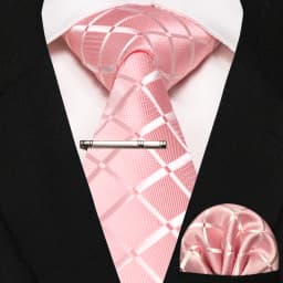 Wine Red Classic Plaid Tie for Men Handkerchief Tie Clips Set Mens Necktie Fashion Business Party Wedding Gift Accessories