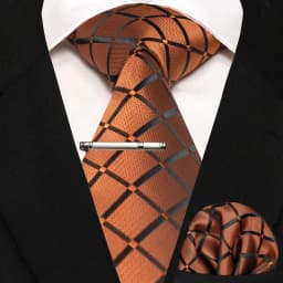 Wine Red Classic Plaid Tie for Men Handkerchief Tie Clips Set Mens Necktie Fashion Business Party Wedding Gift Accessories