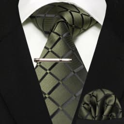 Wine Red Classic Plaid Tie for Men Handkerchief Tie Clips Set Mens Necktie Fashion Business Party Wedding Gift Accessories