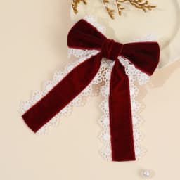 Gothic Lolita Red Velvet Bow Hair Clip With White Lace Vintage Elegant Bownot Hairpin For Women Girls Headwear Hair Accessories