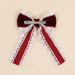 Gothic Lolita Red Velvet Bow Hair Clip With White Lace Vintage Elegant Bownot Hairpin For Women Girls Headwear Hair Accessories