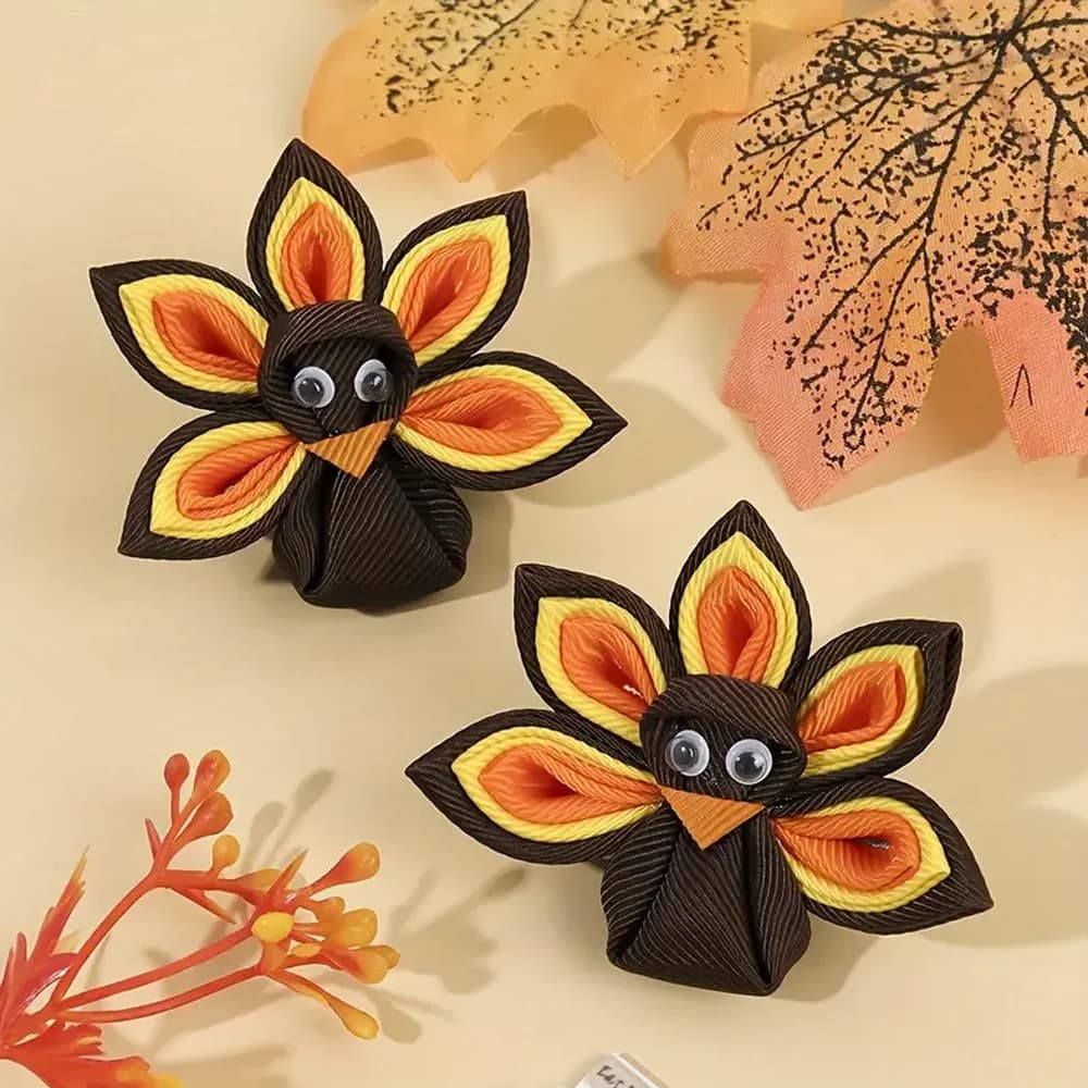 2Pcs New Turkey Decor Hair Clip For Toddler Girls Kids Multicolor Grosgrain Ribbon Hairpin Festival Party Daily Hair Accessories