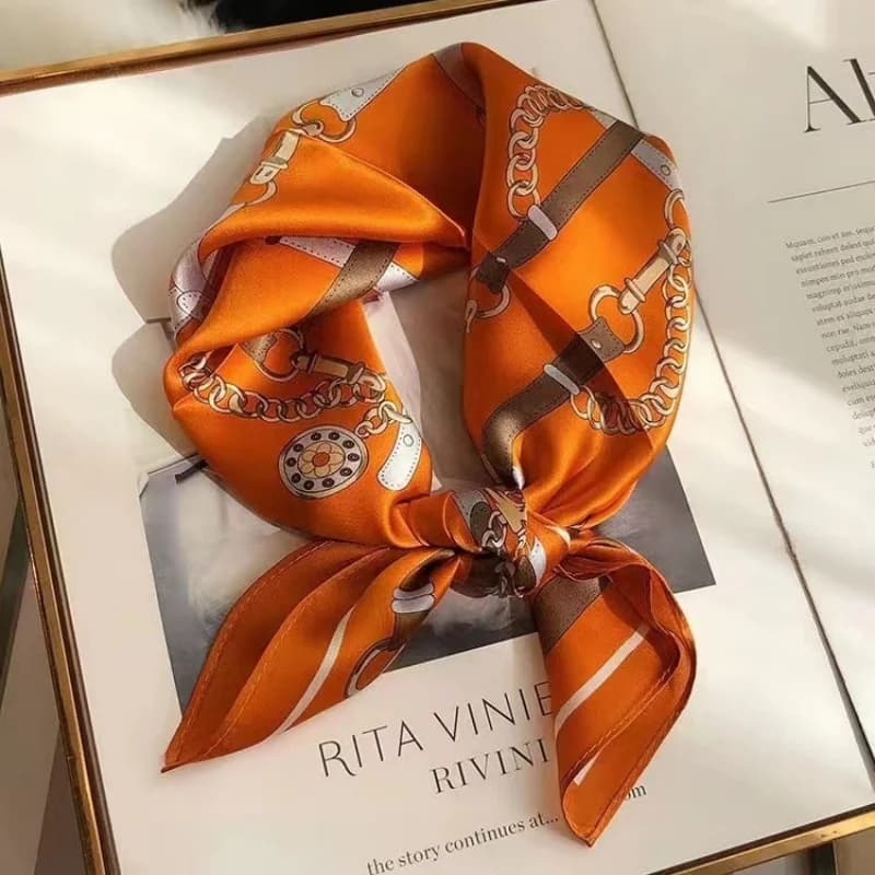 Luxury Print Chain Neck Tie Shawl 2025 Silk Square Scarf Women Wraps Female 70cm Hair Hand Wrist Headkercheif Hijab Bandana