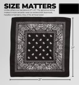 Large Bandana Headband - Handkerchief Bandanas for Men and Women - Paisley Bandana Pack - Cowboy Scarf, Black, Single Pack