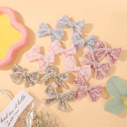 10pcs Random Color Lace Bows Hair Clip for Kids Girls Cotton Solid Color Bowknot Safety Hairpins Headwear Baby Hair Accessories