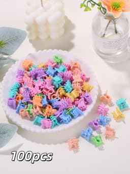 30/50/100pcs Cute Children's Plastic Hair Accessories, Fashionable Solid-Color Women's Single-Item Hair Accessories