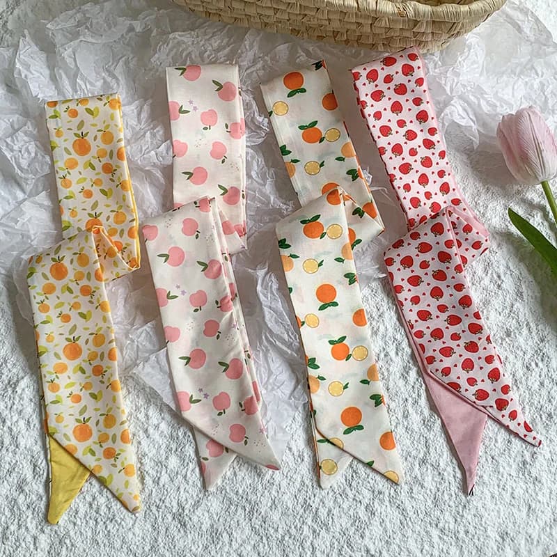 New Luxury Fruit Design Women Long Scarf Chiffon Silk Scarves Rubber Red Tie Black Bag Ribbon Headbands Bag Scarves Neckerchief