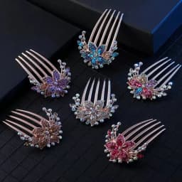 Trendy Korean Rhinestone Hair Comb 5-Teeth Alloy Hair Accessory - Hot Gift for Girls