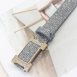 Fashion Bling Bling Sparkling Rhinestone Belt Versatile Glitter PU Leather Belt Luxury Brand Design Slide Buckle Belt Women