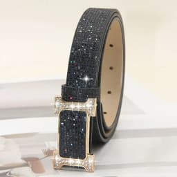 Fashion Bling Bling Sparkling Rhinestone Belt Versatile Glitter PU Leather Belt Luxury Brand Design Slide Buckle Belt Women