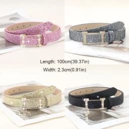 Fashion Bling Bling Sparkling Rhinestone Belt Versatile Glitter PU Leather Belt Luxury Brand Design Slide Buckle Belt Women