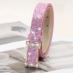 Fashion Bling Bling Sparkling Rhinestone Belt Versatile Glitter PU Leather Belt Luxury Brand Design Slide Buckle Belt Women