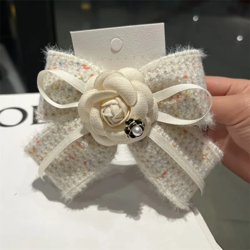 Handmade Fabric Camellia Flower Bow Hair Clips Barrettes Headdress Spring Clip For Women Girls Fashion Ponytail Hair Accessories