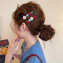 2pcs Sweet Candy Hawthorn Bead Flower Ribbon Hair Clip Women's Side Clip Cute Hairpin Bangs Barrettes Hair Accessorie Girl Gift