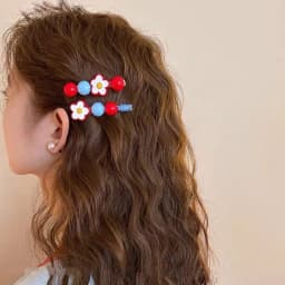 2pcs Sweet Candy Hawthorn Bead Flower Ribbon Hair Clip Women's Side Clip Cute Hairpin Bangs Barrettes Hair Accessorie Girl Gift