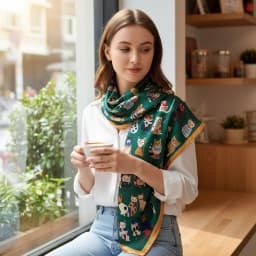 100% Mulberry Silk Square Scarf Cartoon Cat Print Cute Colorful Cat Pattern Luxury Silk Neck/Head Wrap Perfect Gift for CatLover