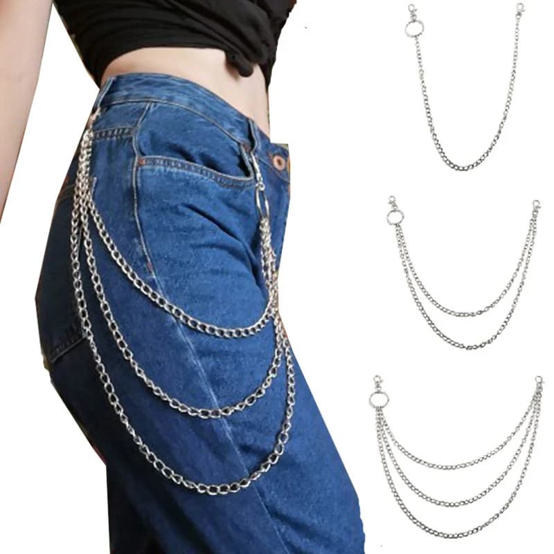 1/2/3 Layer Long Metal Belt Chain Rock Punk Hook Trousers Pant Waist Link Metal Wallet Chain Keychain Ring Clip Keyring