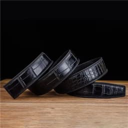 3.8 Wide Punched Men's Cowhide Leather Belt,High-End Fashion Trend Crocodile Pattern Genuine Leather Belt Without Buckle Durable