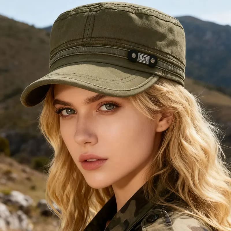 Washed Denim Flat Top Military Cap for Men, Vintage Distressed Sun Hat, Outdoor Casual Baseball Cap for All Seasons