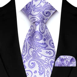 Luxury Mens Ties Floral Silver Purple Ties Paisley NeckTie Pocket Square Set Men Wedding Business Party 8CM Tie Accessories Gift