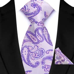 Luxury Mens Ties Floral Silver Purple Ties Paisley NeckTie Pocket Square Set Men Wedding Business Party 8CM Tie Accessories Gift