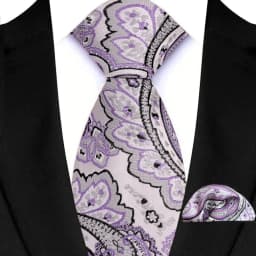 Luxury Mens Ties Floral Silver Purple Ties Paisley NeckTie Pocket Square Set Men Wedding Business Party 8CM Tie Accessories Gift